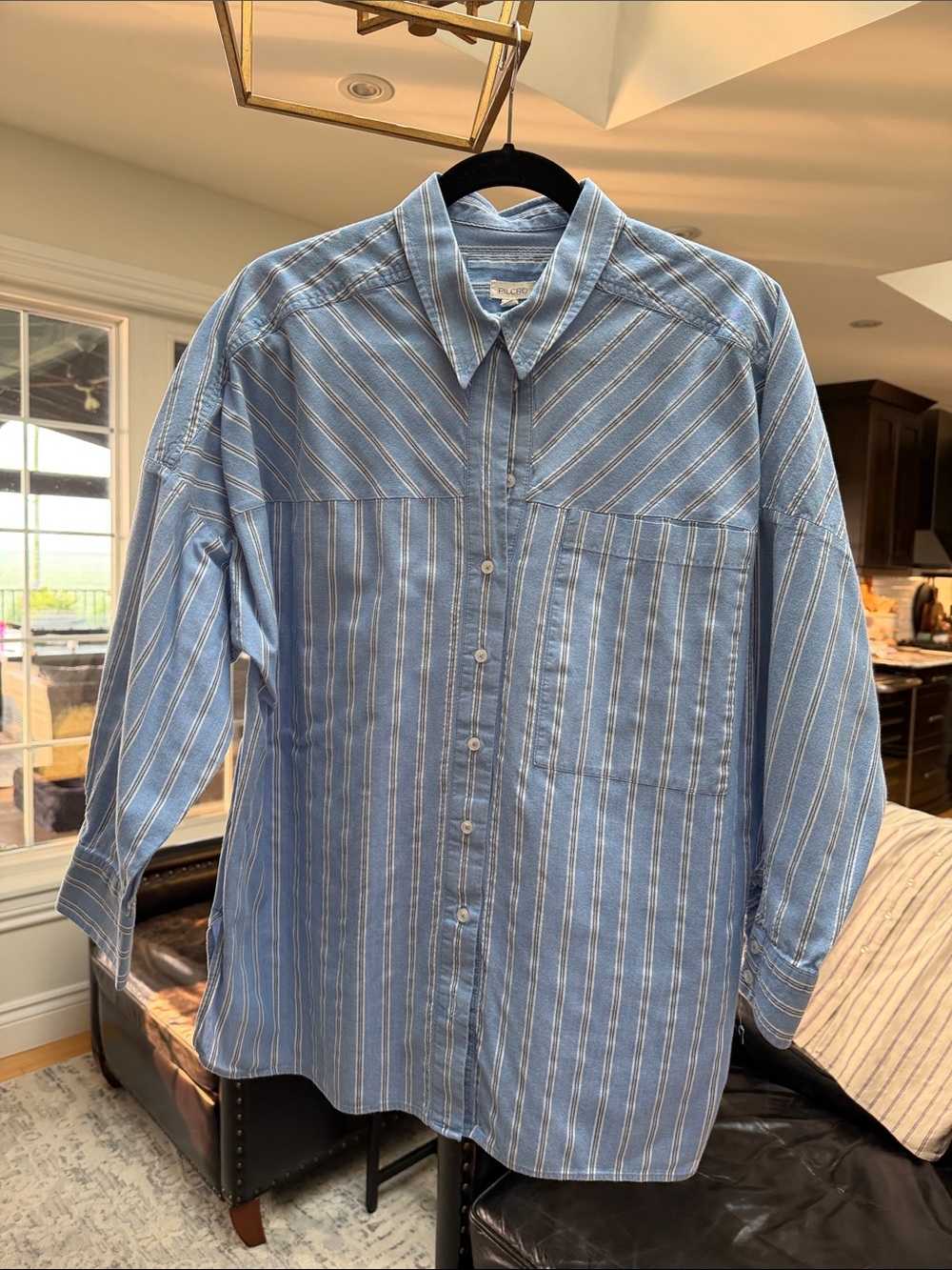 Anthropologie Blue and White Striped Button-Down Shirt